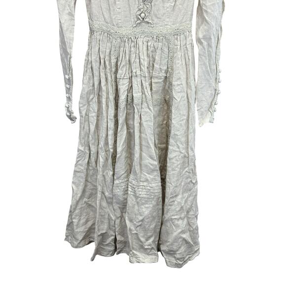Linennaive Mary 18 Cream White Victorian Prairie Linen Dress XS Cottagecore - Picture 7 of 13